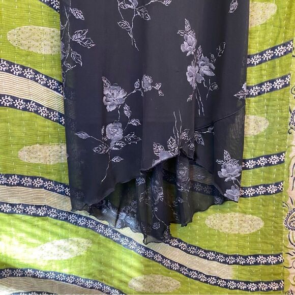 90s Byer Too! Deadstock Floral Black Midi Dress Size Small - Picture 3 of 13